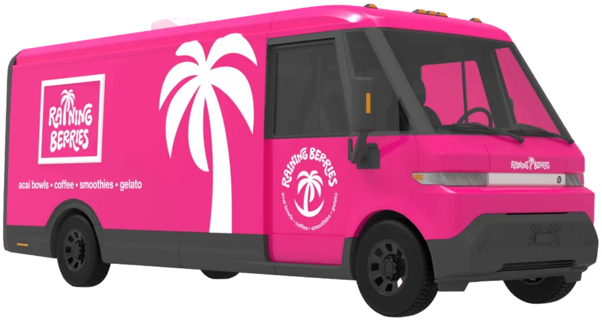 Raining Berries EV food truck in Signature Pink