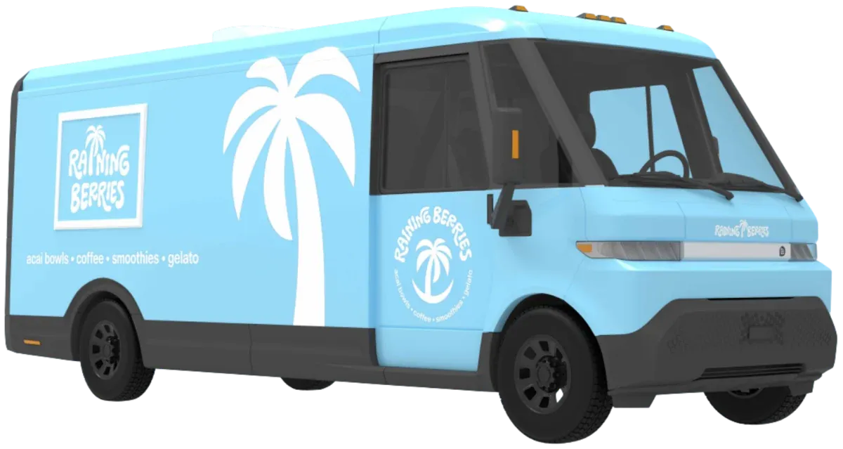 Raining Berries EV food truck in Sky Blue